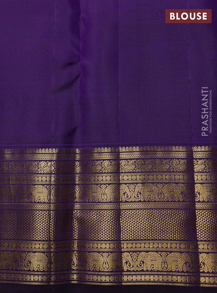Pure Kanchipuram Silk Saree teal blue and violet with allover small zari checks & buttas and rich zari woven border
