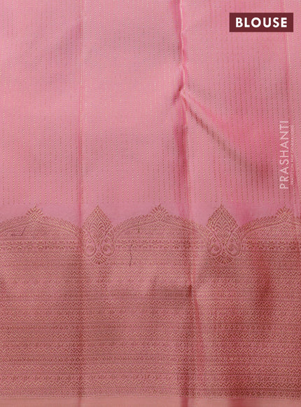 Pure Kanchipuram Silk Saree cream and peach orange with zari woven buttas and rich zari woven border