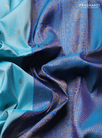 Pure Kanchipuram Silk Saree light blue and blue with zari woven buttas and rich zari woven border