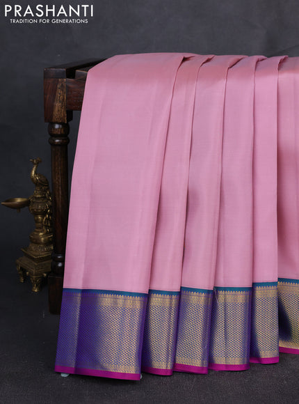 Pure Kanchipuram Silk Saree pastel pink and dual tone bluish green with zari woven buttas and rich zari woven border