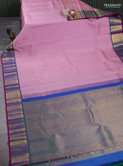 Pure Kanchipuram Silk Saree pastel pink and dual tone bluish green with zari woven buttas and rich zari woven border