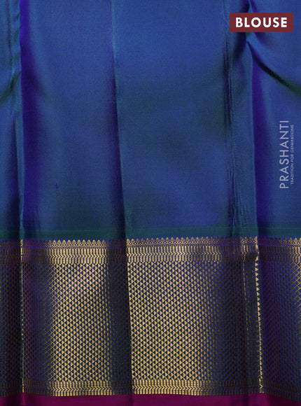 Pure Kanchipuram Silk Saree pastel pink and dual tone bluish green with zari woven buttas and rich zari woven border