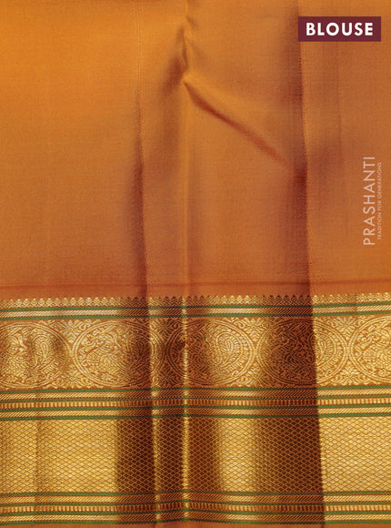 Pure Kanchipuram Silk Saree blue and mustard yellow with zari woven buttas and rich zari woven border