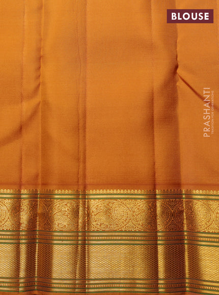 Pure Kanchipuram Silk Saree pastel pink and mustard yellow with zari woven buttas and rich zari woven border