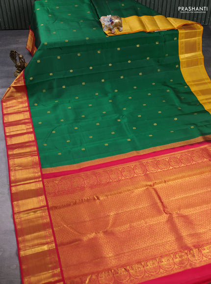 Pure Kanchipuram Silk Saree green with annam & rudhraksha zari woven buttas and ganga jamuna border