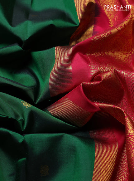 Pure Kanchipuram Silk Saree green with annam & rudhraksha zari woven buttas and ganga jamuna border