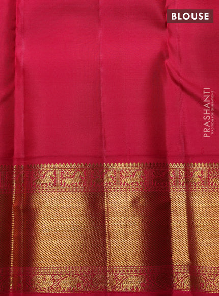 Pure Kanchipuram Silk Saree green with annam & rudhraksha zari woven buttas and ganga jamuna border