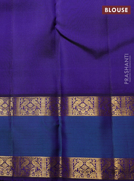 Pure Kanchipuram Silk Saree pink and blue with paisley zari woven buttas and rettapet zari woven border