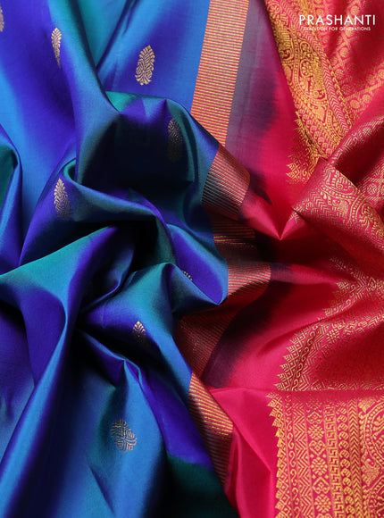 Pure Kanchipuram Silk Saree dual tone bluish green and pink with zari woven buttas and rettapet zari woven border