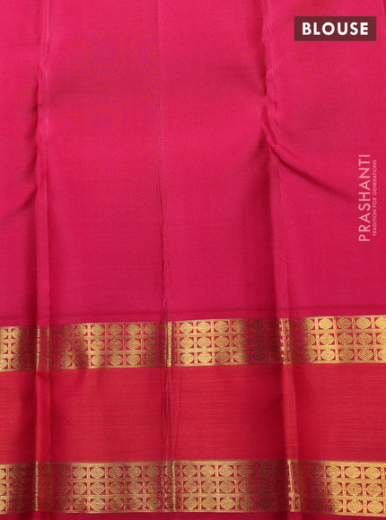 Pure Kanchipuram Silk Saree dual tone bluish green and pink with zari woven buttas and rettapet zari woven border