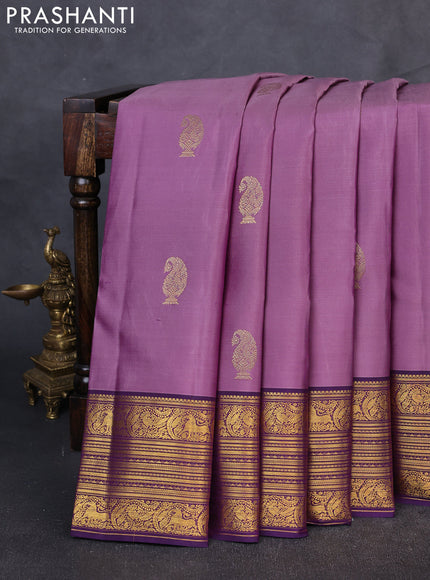 Pure Kanchipuram Silk Saree pastel purple and violet with paisley zari woven buttas and rich zari woven border