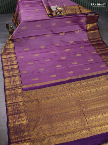 Pure Kanchipuram Silk Saree pastel purple and violet with paisley zari woven buttas and rich zari woven border