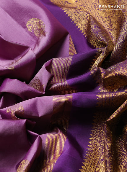 Pure Kanchipuram Silk Saree pastel purple and violet with paisley zari woven buttas and rich zari woven border