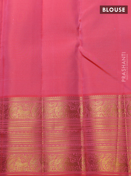 Pure Kanchipuram Silk Saree Peach and peach orange with paisley zari woven buttas and rich zari woven border