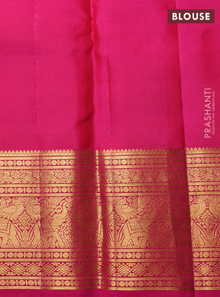 Pure Kanchipuram Silk Saree mustard yellow and pink with allover zari checks & buttas and rich zari woven border
