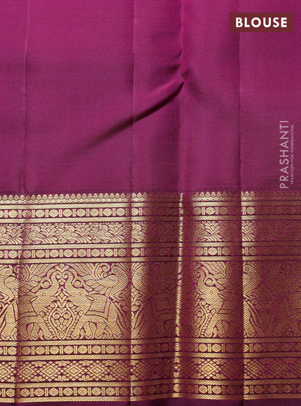 Pure Kanchipuram Silk Saree dual tone pinkish orange and wine shade with allover zari checks & buttas and rich zari woven border