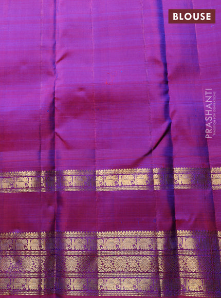 Pure Kanchipuram Silk Saree dual tone bluish green and purple with allover zari checks & buttas and rettapet zari woven border