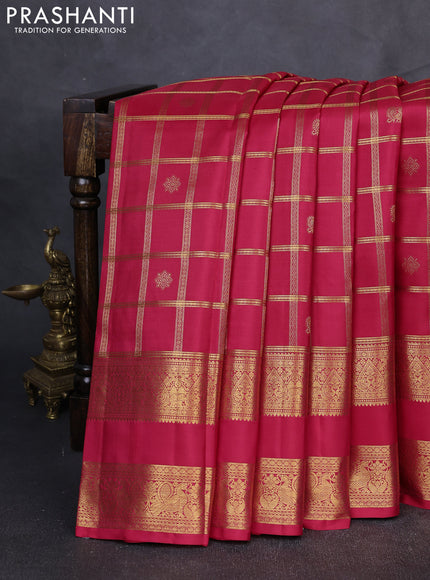 Pure Kanchipuram Silk Saree pink with allover zari checks & buttas and long rettapet zari woven border