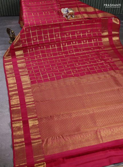 Pure Kanchipuram Silk Saree pink with allover zari checks & buttas and long rettapet zari woven border