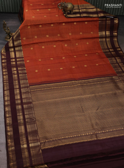 Pure Kanchipuram Silk Saree rust shade and coffee brown with allover vairaosi pattern & zari buttas and long rich zari woven border