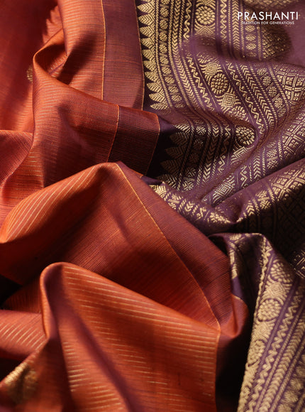 Pure Kanchipuram Silk Saree rust shade and coffee brown with allover vairaosi pattern & zari buttas and long rich zari woven border