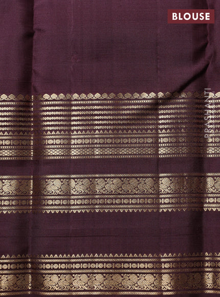 Pure Kanchipuram Silk Saree rust shade and coffee brown with allover vairaosi pattern & zari buttas and long rich zari woven border