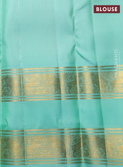 Pure Kanchipuram Silk Saree bottle green and teal green with allover zari woven checked pattern and long rettapet zari woven border