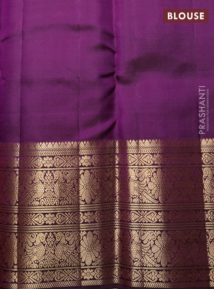 Pure Kanchipuram Silk Saree dual tone rust and purple with allover zari checks & buttas and long rich zari woven border