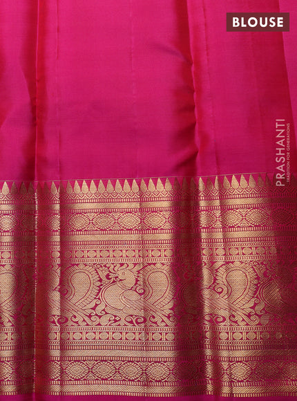 Pure Kanchipuram Silk Saree mango yellow and pink with annam & elephant zari woven buttas and long rich zari woven border