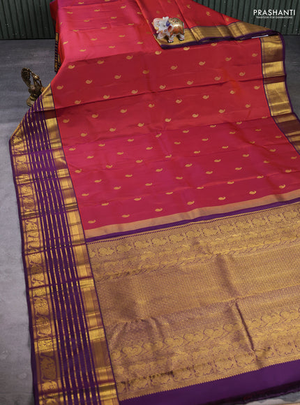 Pure Kanchipuram Silk Saree dual shade of maroon and deep violet with paisley zari woven buttas and long zari woven border