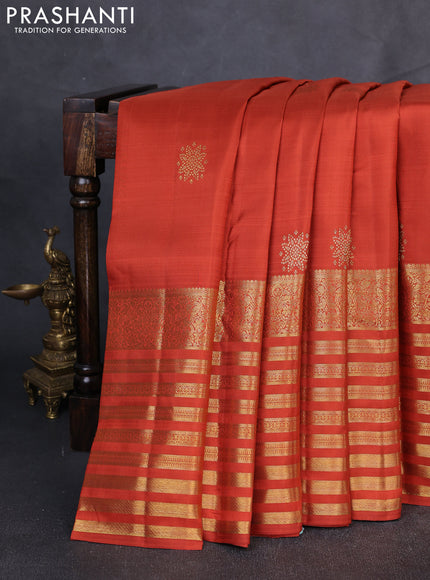 Pure Kanchipuram Silk Saree rust shade with zari woven buttas and long zari woven border