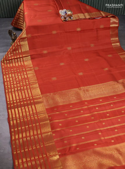 Pure Kanchipuram Silk Saree rust shade with zari woven buttas and long zari woven border