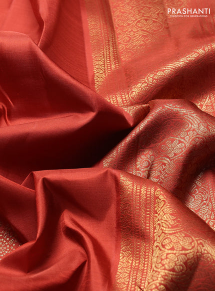 Pure Kanchipuram Silk Saree rust shade with zari woven buttas and long zari woven border