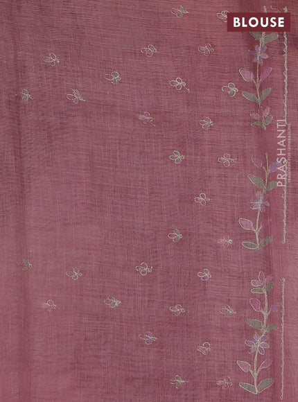 Linen Cotton Saree pastel pink with allover embroidery work and zari woven border