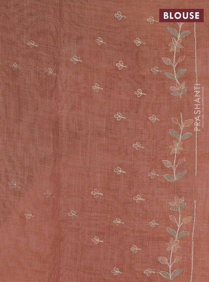 Linen Cotton Saree rust shade with allover embroidery work and zari woven border