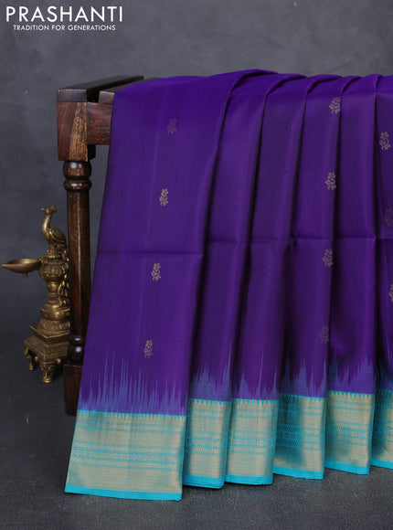 Pure Soft Silk Saree violet and teal green with floral zari woven buttas and zari woven border