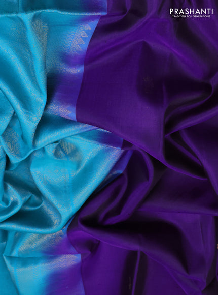 Pure Soft Silk Saree violet and teal green with floral zari woven buttas and zari woven border