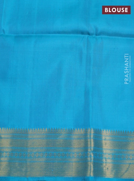 Pure Soft Silk Saree violet and teal green with floral zari woven buttas and zari woven border