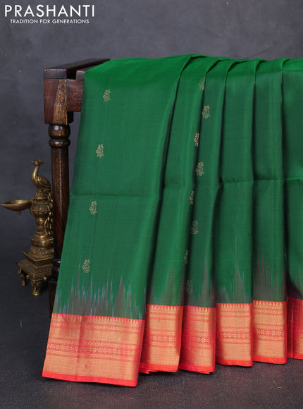 Pure Soft Silk Saree green and dual tone pinkish orange with floral zari woven buttas and zari woven border