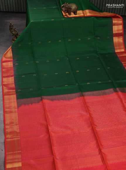 Pure Soft Silk Saree green and dual tone pinkish orange with floral zari woven buttas and zari woven border