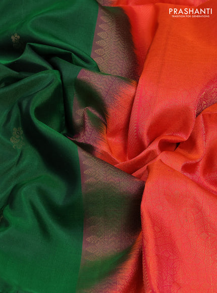 Pure Soft Silk Saree green and dual tone pinkish orange with floral zari woven buttas and zari woven border