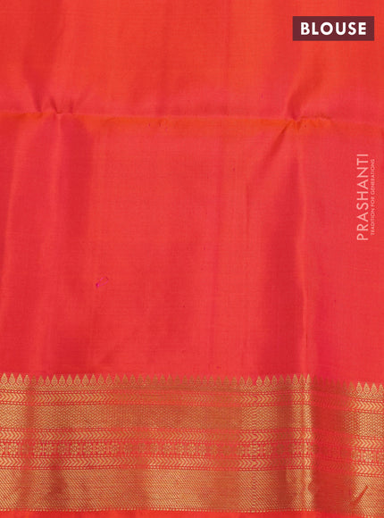 Pure Soft Silk Saree green and dual tone pinkish orange with floral zari woven buttas and zari woven border