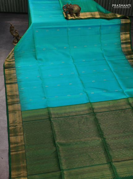 Pure Soft Silk Saree dual tone teal bluish green and green with floral zari woven buttas and zari woven border