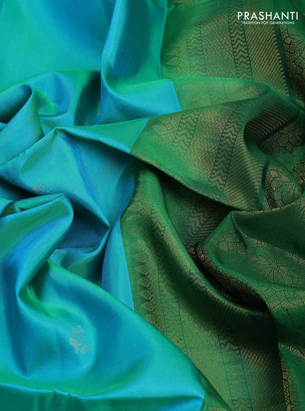 Pure Soft Silk Saree dual tone teal bluish green and green with floral zari woven buttas and zari woven border