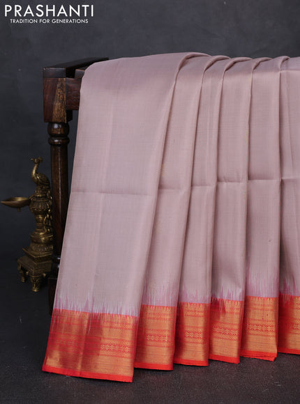 Pure Soft Silk Saree beige and dual tone pinkish orange with floral zari woven buttas and zari woven border