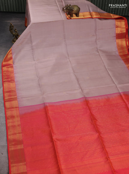 Pure Soft Silk Saree beige and dual tone pinkish orange with floral zari woven buttas and zari woven border