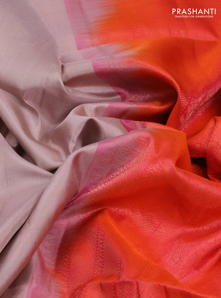 Pure Soft Silk Saree beige and dual tone pinkish orange with floral zari woven buttas and zari woven border