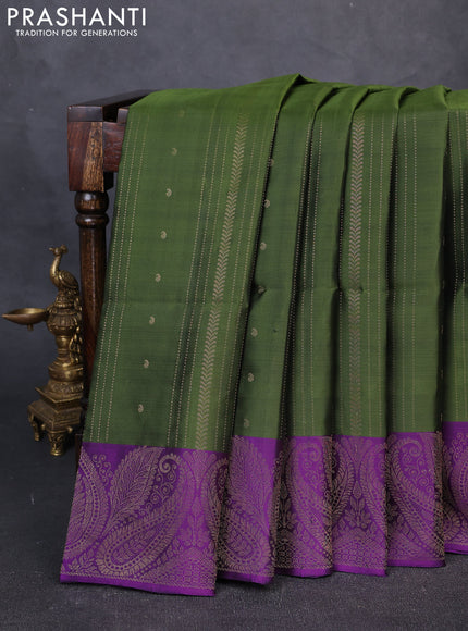 Pure Soft Silk Saree sap green and purple with allover zari weaves and zari woven border