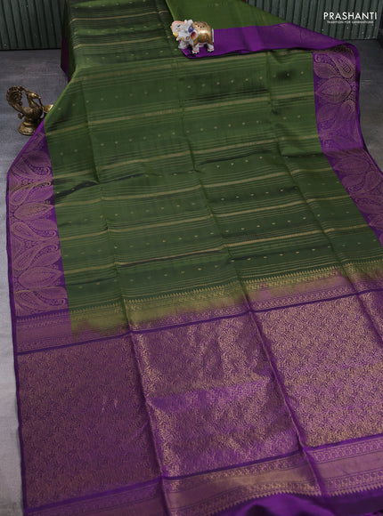 Pure Soft Silk Saree sap green and purple with allover zari weaves and zari woven border