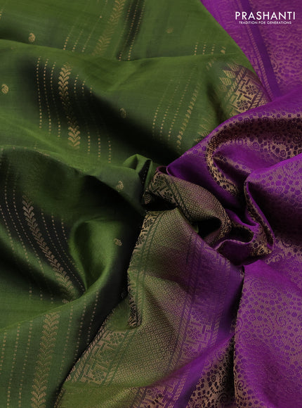Pure Soft Silk Saree sap green and purple with allover zari weaves and zari woven border